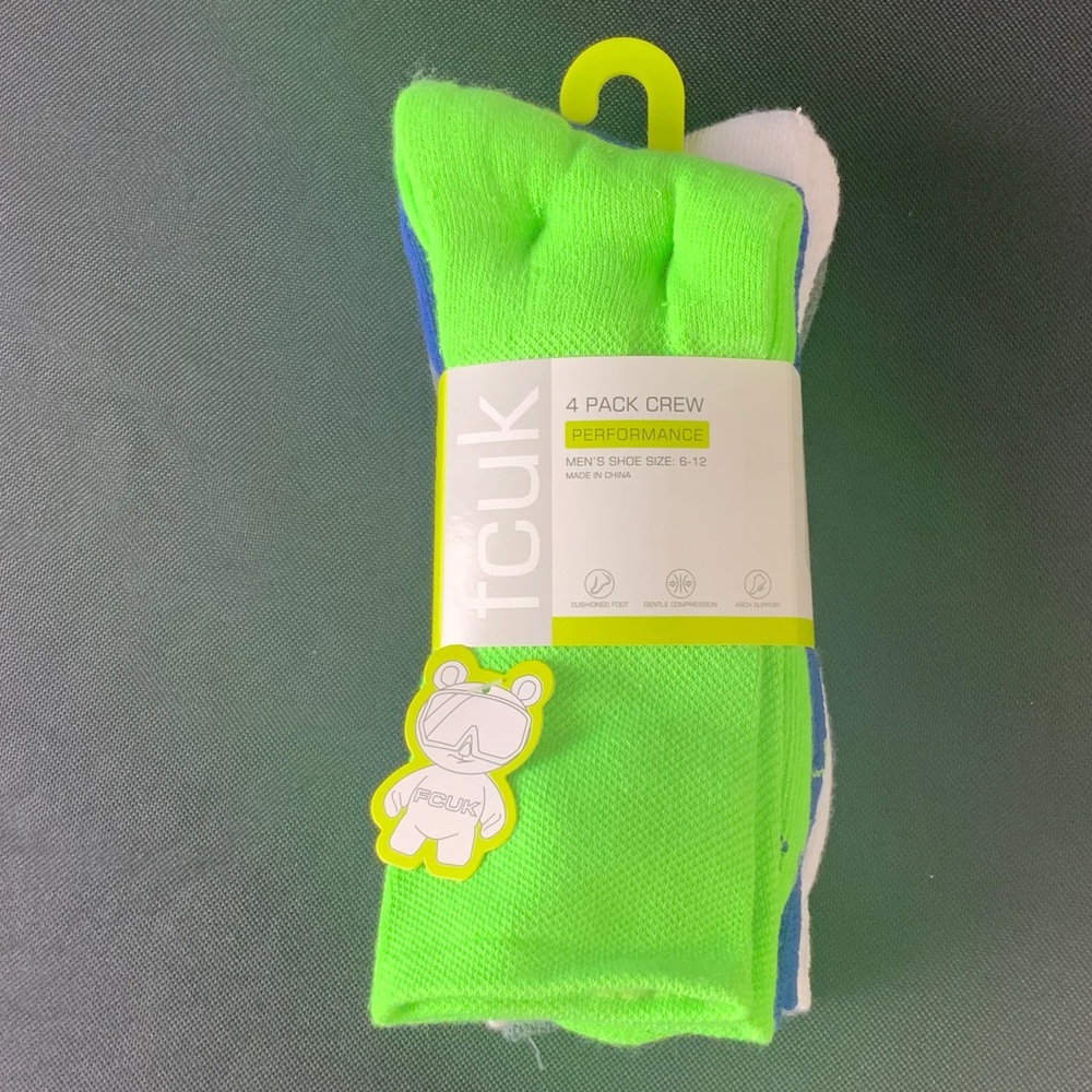 Fcuk Men's Crew Socks - Green, Blue, White